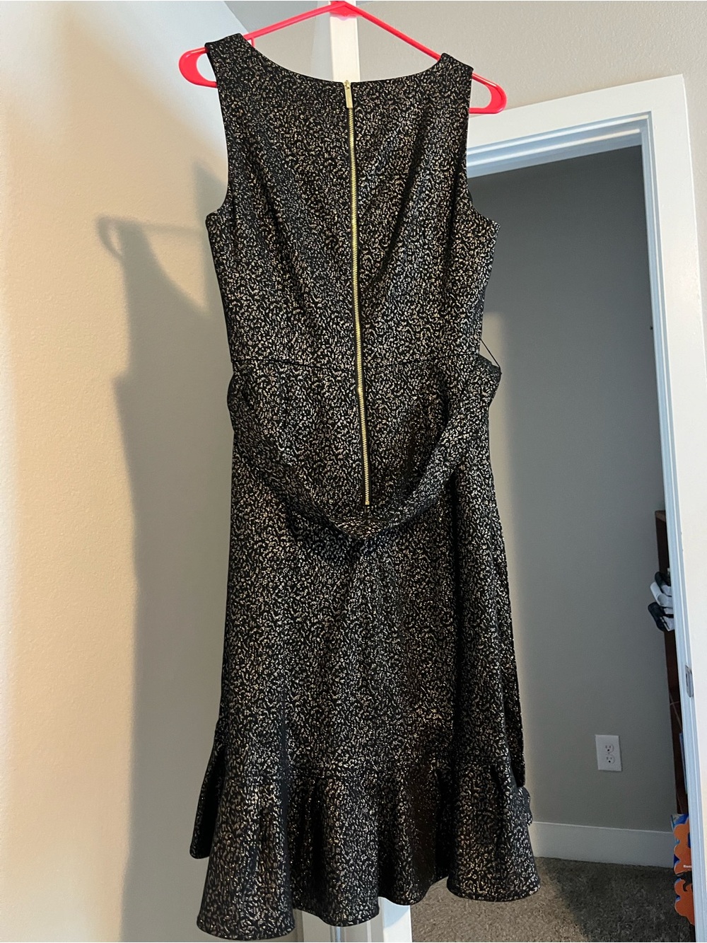 Calvin Klein Black Metallic Midi Dress with Gold Zip